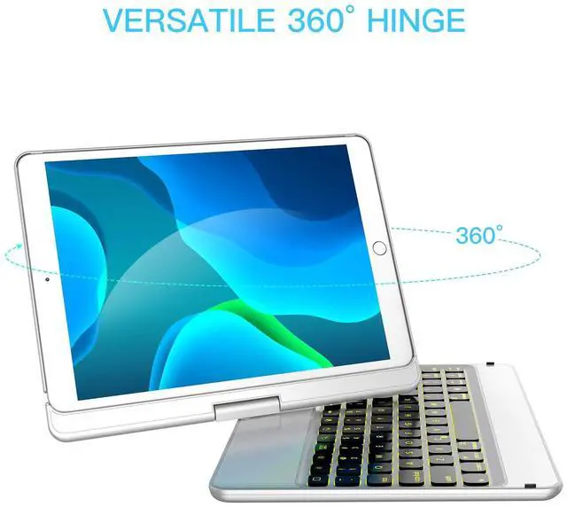 Alt view image 3 of 5 - Keyboard Case for 8th Generation (2020 10.2 inch), 7th Generation, Air 3, Pro 10.5 Compatible - 7 Color Backlit - 360 Rotatable/7 Modes - Slim Wireless Keyboard with Folio Hard Back Cover, Silver