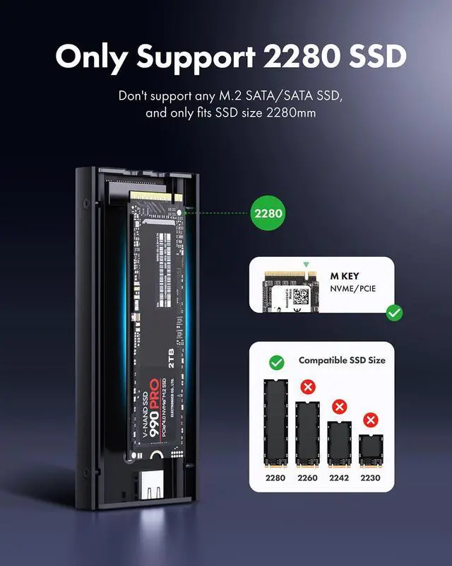 Alt view image 5 of 5 - GRAUGEAR 40Gbps M.2 NVMe SSD Enclosure, USB4 NVMe SSD Enclosure with Cooling Fan and Dual-Pipe Heatsink Aluminum, Thunderbolt 4/3, ASM2464PD Chip