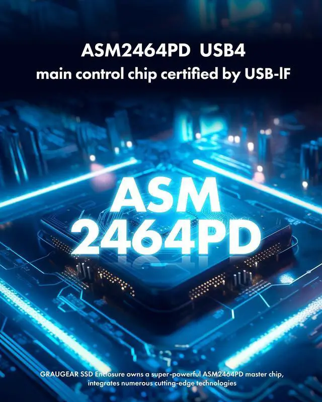 Alt view image 3 of 5 - GRAUGEAR 40Gbps M.2 NVMe SSD Enclosure, USB4 NVMe SSD Enclosure with Cooling Fan and Dual-Pipe Heatsink Aluminum, Thunderbolt 4/3, ASM2464PD Chip