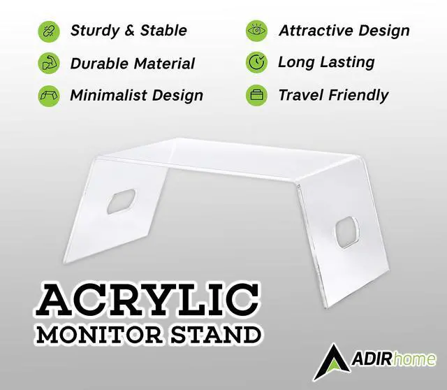 Alt view image 4 of 5 - AdirHome Acrylic Monitor Stand - Clear Laptop Riser for Desk, Acrylic Tray for Bed, Computer Riser Desktop Stand for Home Office, Indoor & Outdoor