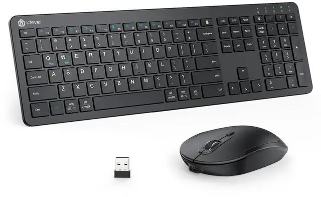 Main image of iClever GK08 Wireless Keyboard and Mouse - Ultra Slim Keyboard and Mouse Combo, Full Size Design with Number Pad, 2.4G Stable Connection Slim Keyboard and Mouse for Windows, Mac OS Computer (Black)