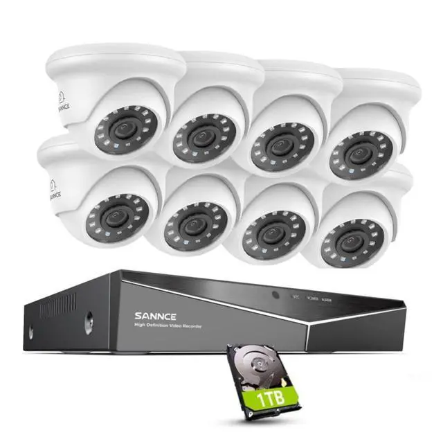Main image of Wired Security Camera System, SANNCE 8CH CCTV DVR with 1TB Hard Drive and 8Pcs Outdoor Surveillance Cameras, Support 100ft Night Vision, Waterproof, Remote Access, Motion Alert, for 24/7 Recording