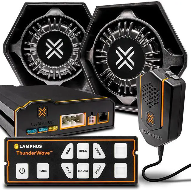 Alt view image 2 of 5 - LAMPHUS ThunderWave 200W Emergency Police Siren Kit [Remote Controller][2x15A Switches][Hands-Free Air Horn][3.5mm Input][Radio Rebroadcast] Warning PA System for Emergency Vehicles Trucks UTV POV