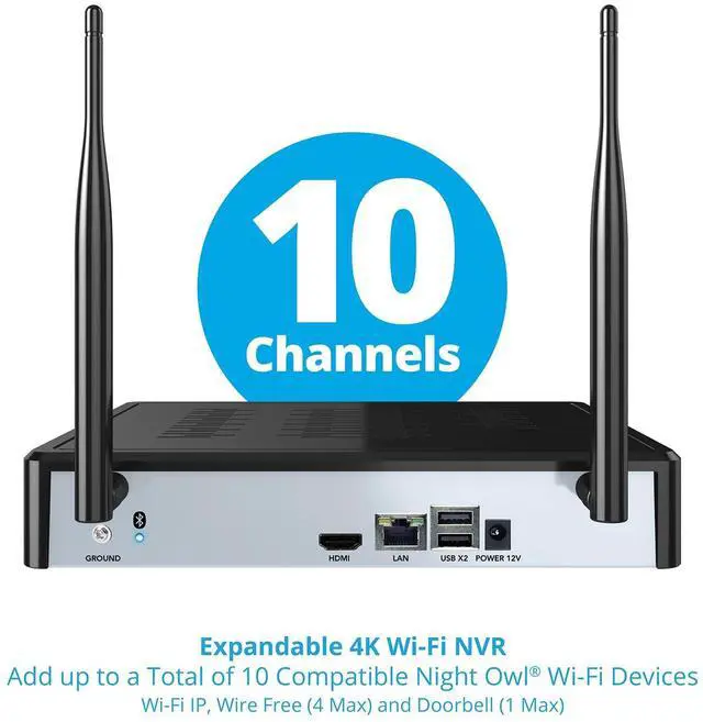Alt view image 5 of 5 - Night Owl 10 Channel Bluetooth Video Home Security Camera System with 3 Battery Powered 1080p HD Wire Free Indoor/Outdoor Cameras with 2-Way Audio and 1TB Hard Drive (Expandable up to 10 Cameras)