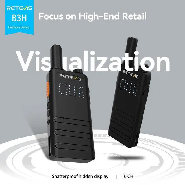 Alt view image 2 of 5 - (3nd Gen RT22) Retevis B3H Walkie Talkies Rechargeable, Ultra Slim, 2 Way Radio with Earpiece, 6 Way Multi Unit Charger, 1620 mAh Battery, LED Display, Business Two Way Radio for Retail Store (6 Pack)