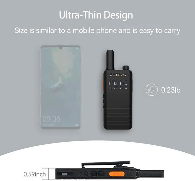 Alt view image 4 of 5 - (3nd Gen RT22) Retevis B3H Walkie Talkies Rechargeable, Ultra Slim, 2 Way Radio with Earpiece, 6 Way Multi Unit Charger, 1620 mAh Battery, LED Display, Business Two Way Radio for Retail Store (6 Pack)