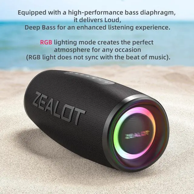 Alt view image 2 of 5 - ZEALOT Wireless Bluetooth Speaker with Deep Bass & Stereo Sound: DSP Audio Chip, IPX7 Waterproof, Prolate Spheroid Design - Great for Garage Rack Grill, Smoker, Truck, RV