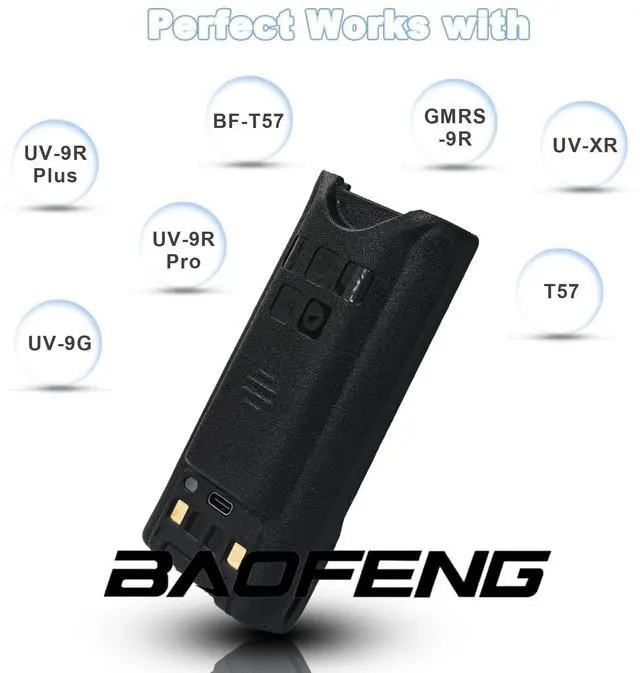 Alt view image 2 of 5 - BAOFENG 2 Packs GMRS-9R Battery USB-C Charger Enlarge 4800mAh Capacity Thicken BL-9 Li-ion Battery for UV-9R Plus Accessories UV-9G Two Way Radio Accessories for Adult with Type-c Cable