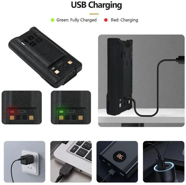 Alt view image 3 of 5 - BAOFENG 2 Packs GMRS-9R Battery USB-C Charger Enlarge 4800mAh Capacity Thicken BL-9 Li-ion Battery for UV-9R Plus Accessories UV-9G Two Way Radio Accessories for Adult with Type-c Cable