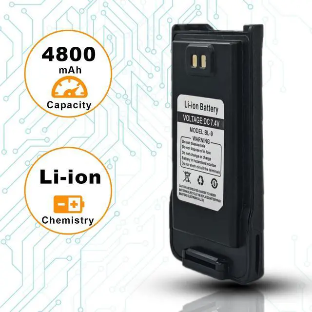 Alt view image 4 of 5 - BAOFENG 2 Packs GMRS-9R Battery USB-C Charger Enlarge 4800mAh Capacity Thicken BL-9 Li-ion Battery for UV-9R Plus Accessories UV-9G Two Way Radio Accessories for Adult with Type-c Cable