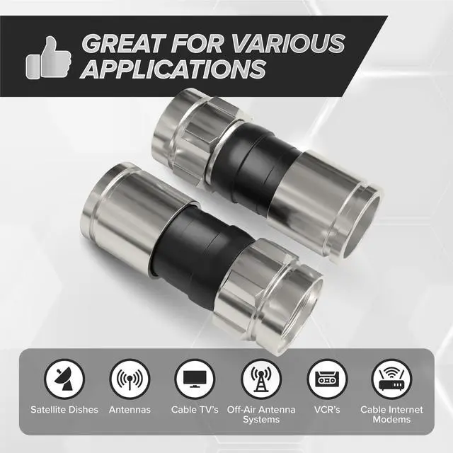 Alt view image 2 of 5 - THE CIMPLE CO Coaxial Cable Connector, 50 PCS, RG6 Compression Fitting, Water Tight O Ring, Indoor/Outdoor, F81, F-Type, 75 ohm, 3 ghz, Black