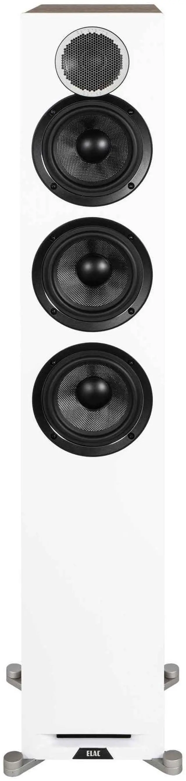 Alt view image 3 of 5 - ELAC Debut Reference Floor Standing Speaker, Walnut or Oak Single Tower Speaker for Home Theater, White Baffle with Oak Sides