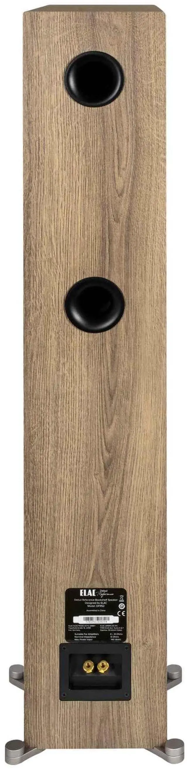 Alt view image 5 of 5 - ELAC Debut Reference Floor Standing Speaker, Walnut or Oak Single Tower Speaker for Home Theater, White Baffle with Oak Sides