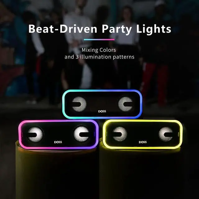 Alt view image 3 of 5 - DOSS SoundBox Pro+ Bluetooth Speaker with 24W Impressive Sound, Booming Bass, IPX6 Waterproof, 15Hrs Playtime, Wireless Stereo Pairing, Mixed Colors Lights, 66 FT- Grey