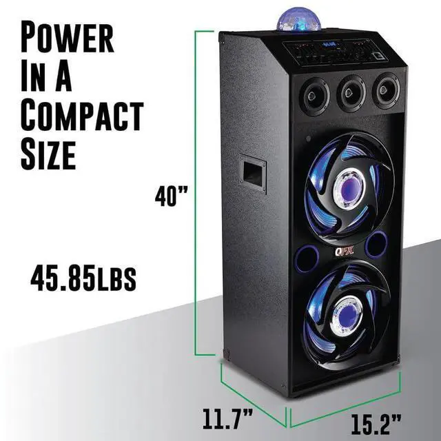 Alt view image 2 of 5 - QFX SBX-412207BT TWS Bluetooth Cabinet Speaker with Dual 12" Woofers, LED Party Lights, FM Radio, USB/TF Card Ports, Aux Input, Blue