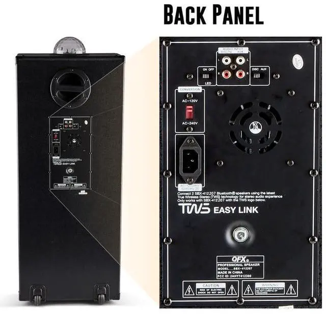 Alt view image 3 of 5 - QFX SBX-412207BT TWS Bluetooth Cabinet Speaker with Dual 12" Woofers, LED Party Lights, FM Radio, USB/TF Card Ports, Aux Input, Blue