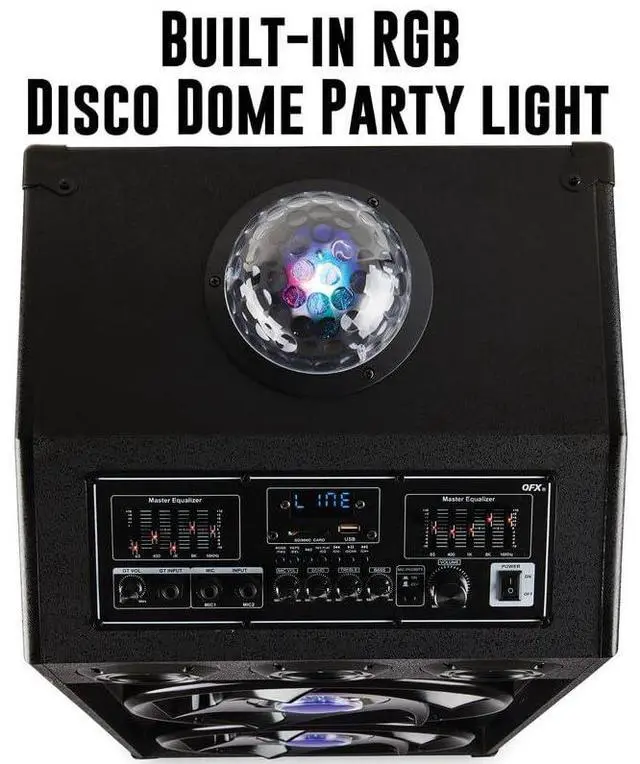 Alt view image 4 of 5 - QFX SBX-412207BT TWS Bluetooth Cabinet Speaker with Dual 12" Woofers, LED Party Lights, FM Radio, USB/TF Card Ports, Aux Input, Blue