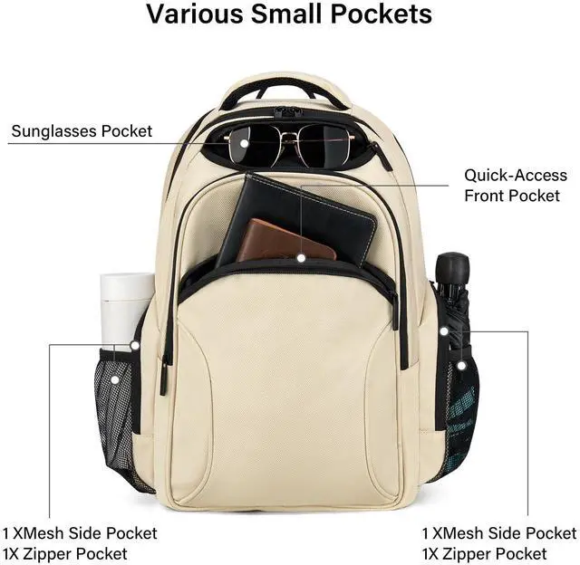 Alt view image 2 of 5 - Hanke Travel Laptop Backpack for Men Lightweight Large Backpack Work Backpack Woman Fits 15.6'' Computer Carry On Bags for Airplanes(Beige)
