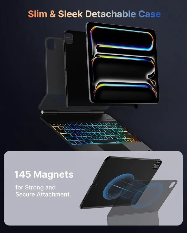 Alt view image 3 of 5 - typecase Edge+ Keyboard Case for 2024 iPad Pro 13-inch (M4), Ultra-Slim Detachable Protective Case, Portrait & Typing Modes, Built-in Trackpad, 11-Color Backlight, Magnetic Stand, Pencil Holder, Black