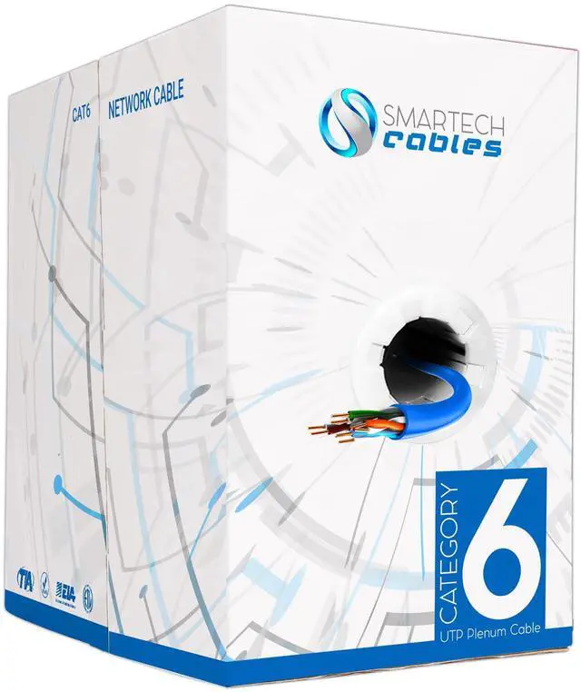 Main image of Smartech Cables | CAT6 Plenum Cable 1000ft Blue | 23AWG, 550MHz UTP, 4Pair, 10GB Ethernet Cable | DSX-8000 Tested | Most Certified Plenum Rated Bulk Cat 6 Ethernet Cable (CMP) for Networking & Gaming