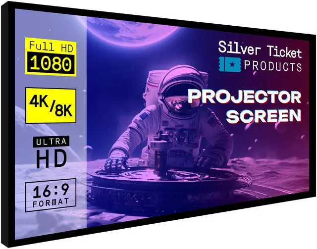 Main image of Silver Ticket Products STR Series 6 Piece Home Theater Fixed Frame 4K / 8K Ultra HD, HDTV, HDR & Active 3D Movie Projection Screen, 16:9 Format, 150" Diagonal, High Contrast Material STR-169150-HC