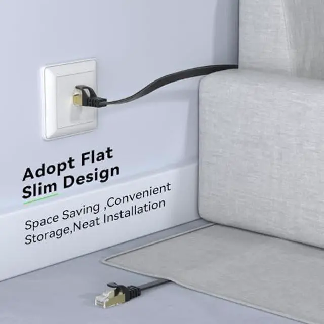 Alt view image 4 of 5 - BUSOHE Cat 8 Ethernet Cable 100 FT, 40Gbps 2000MHz Cat8 High Speed Flat Internet Network Patch Cord, SFTP Shielded LAN Wire with Gold Plated RJ45 Connector for Outdoor Indoor, with Clips- 100FT Black
