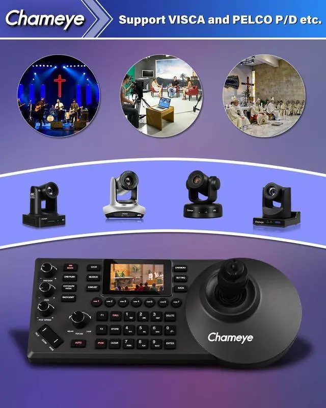 Alt view image 4 of 5 - Chameye PTZ Controller PoE 4D Joystick PTZ Camera Controller with 3 inch LCD Screen for Church Worship Live Streaming Network Keyboard E300