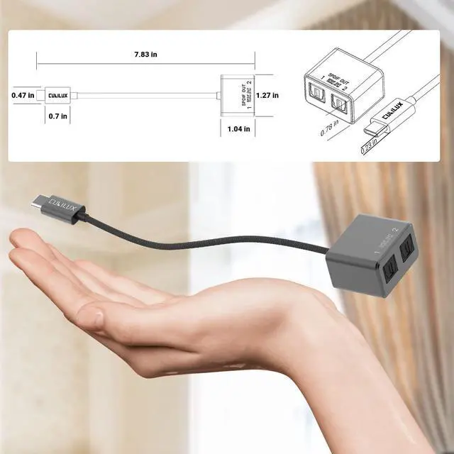 Alt view image 5 of 5 - Cubilux USB C to Dual SPDIF Adapter [192KHz/24bit DAC] for MacBook Mac iMac, Laptop, Computer, PC, Type C to Double TOSLINK Optical Audio Splitter