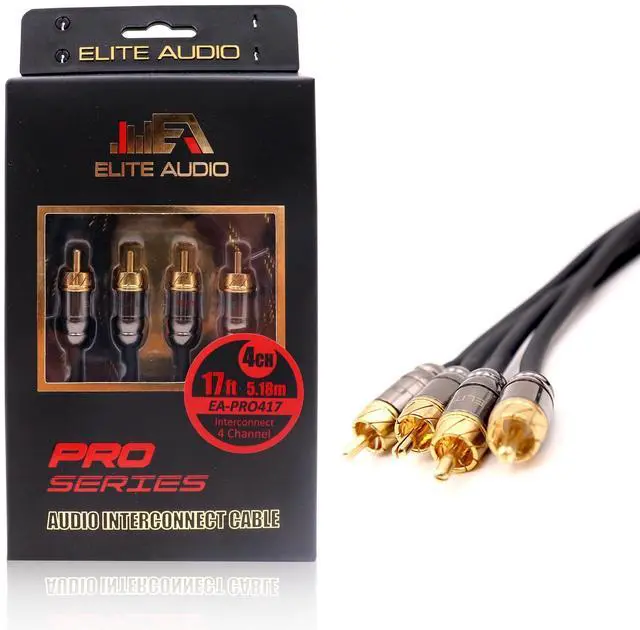 Main image of Elite Audio Pro Series 17ft. 4-Channel Car Audio RCA Cable - Triple Shielded Brass Connectors, Oxygen Free Copper Noise Reducing Audio Cable for Amplifiers Subwoofers Speakers and Processors - PRO417