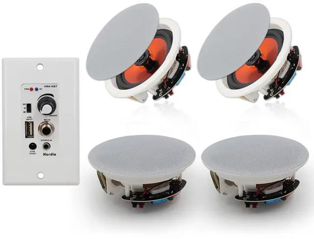 Main image of Herdio 6.5'' Bluetooth in Wall in Ceiling Speakers 600W 2-Way Flush Mount Speakers System with Wall Amplifier Receiver for Home Theater Office Bathroom(2Pairs, Paintable-Grille)