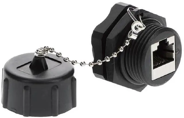 Main image of InstallerParts Cat6 RJ45 Shielded Industrial Panel Mount Bulkhead Female/Female Feed Thru Coupler - Network Connectors - IP67 Waterproof/Dust Cap, 5 Pack, Black