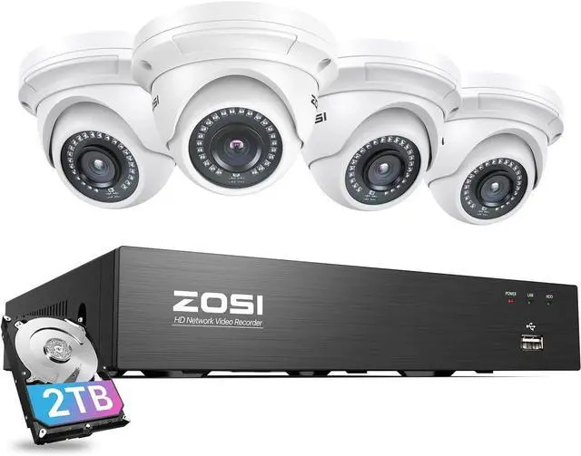 Main image of ZOSI 8CH 4K PoE Security Camera System with 2TB Hard Drive,4pcs 3K 5MP Outdoor Indoor PoE IP Dome Cameras,Night Vision,Motion Alert,Remote Access,8 Ports 16CH 8MP NVR Recorder for Home 24/7 Recording