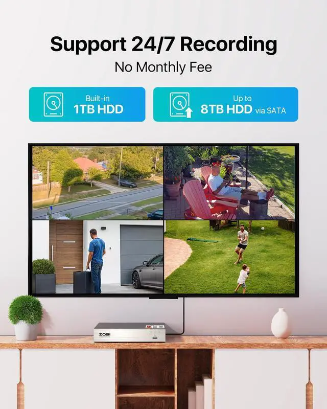 Alt view image 5 of 5 - ZOSI 3K Lite 8CH Security Camera System with 1TB HDD,AI Human/Vehicle Detection,80ft Night Vision,H.265+ 8 Channel 1080P HD-TVI DVR Recorder,8pcs 1920TVL Weatherproof CCTV Dome Cameras Indoor Outdoor