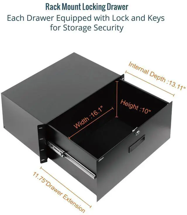 Alt view image 3 of 5 - Tecmojo 6U Rack Drawer,Rack Mount Drawer for 19in Network Equipment/Server/AV Rack or Cabinet Enclosure,Sliding and Lockable Server Rack Drawer - Load-Bearing 44lb (20kg),with Cable Management Holes