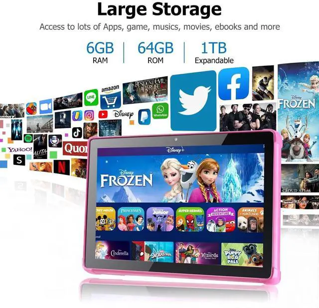 Alt view image 3 of 5 - Wainyok Kids Tablet, 6GB + 64GB, 1TB Expandable, Octa-Core, Dual Camera, 10.1 Inch 1280x800 IPS Screen Toodler Tablet, 5000mAh Battery, Educational Games Parental Control, Android Tab for Kids