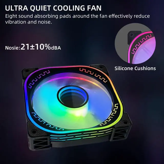 Alt view image 5 of 5 - 120mm RGB PC Case Fans 3 Pack with Adjustable Color Controlled by Remote - 12V Quiet Gaming Computer LED CPU Cooler Chassis Fans Black