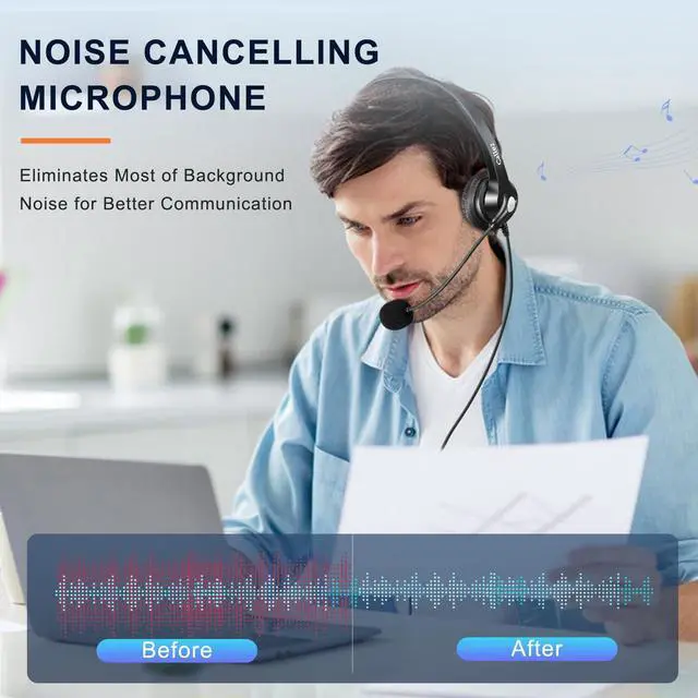 Alt view image 2 of 5 - Callez Computer Headset, 3.5mm Cell Phone Headset with Mic Noise Cancelling, Wired Headphone for PC Laptop Tablet iPhone Android Call Center Home Office Work, in-line Controls