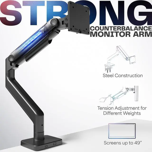 Alt view image 3 of 5 - VIVO Heavy Duty Aluminum Ultrawide Monitor Tension Arm for up to 49 inch Screens, Holds 44 lbs, Premium Desk Mount Stand Designed for Samsung Odyssey G9 and More, Black, STAND-V101V