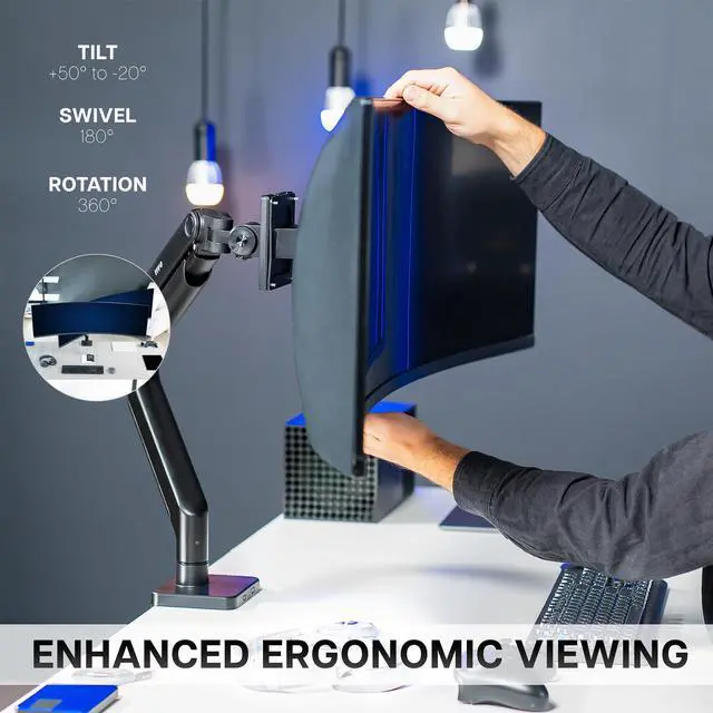 Alt view image 5 of 5 - VIVO Heavy Duty Aluminum Ultrawide Monitor Tension Arm for up to 49 inch Screens, Holds 44 lbs, Premium Desk Mount Stand Designed for Samsung Odyssey G9 and More, Black, STAND-V101V