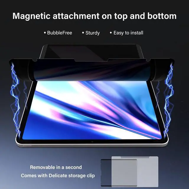 Alt view image 3 of 5 - Magnetic 360° Privacy Screen Protector for iPad Pro 11 Inch 2024 M4 (5th Generation) Case Friendly Blue light Blocker Anti-glare Filter, Removable Film Support Apple Pencil-A2836 / A2837 / A3006