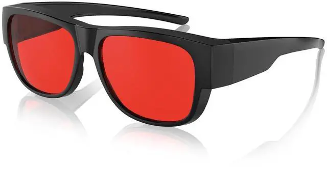 Main image of Bloomoak 99% Blue Light Blocking Glasses-Amber Lens-Fit Over Prescription & Reading Glasses, Anti Glare for Better Sleep (red - 100% - L)