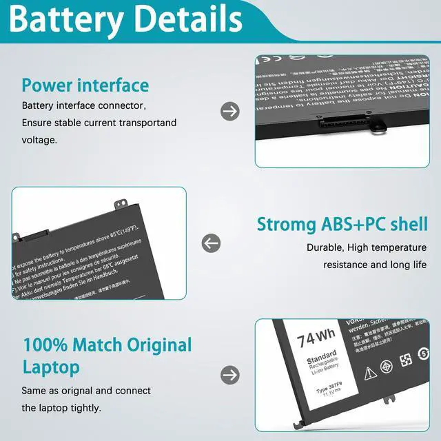 Alt view image 3 of 5 - TUXIFPKU 74Wh 357F9 Laptop Battery Replacement for Dell inspiron 15 7000 Gaming 7559 i7559 7557 i7557 7567 7566 inspiron 15 5000 Gaming 5577 5576 Series INS15PD 0GFJ6 71JF4 0GFJ6 071JF4 P57F P65F