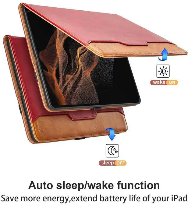 Alt view image 2 of 5 - Case for Samsung Galaxy Tab S8 Ultra 14.6" 2022 (SM-X900/X906) - PU Leather Folio Case with S Pen Holder and Pocket, Auto Wake/Sleep Smart Tablet Cover, Red