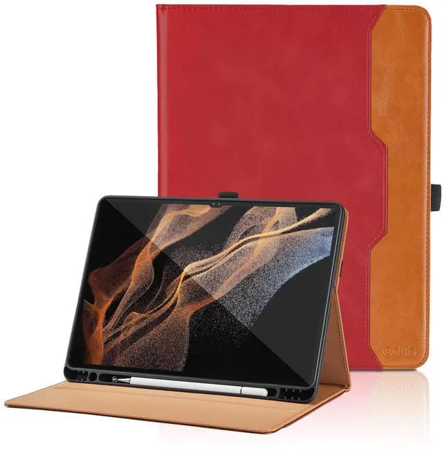 Main image of Case for Samsung Galaxy Tab S8 Ultra 14.6" 2022 (SM-X900/X906) - PU Leather Folio Case with S Pen Holder and Pocket, Auto Wake/Sleep Smart Tablet Cover, Red