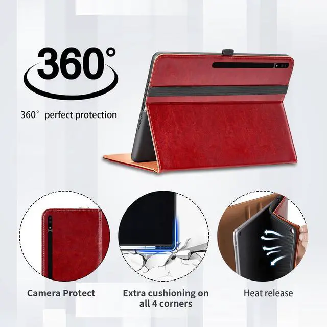 Alt view image 5 of 5 - Case for Samsung Galaxy Tab S8 Ultra 14.6" 2022 (SM-X900/X906) - PU Leather Folio Case with S Pen Holder and Pocket, Auto Wake/Sleep Smart Tablet Cover, Red
