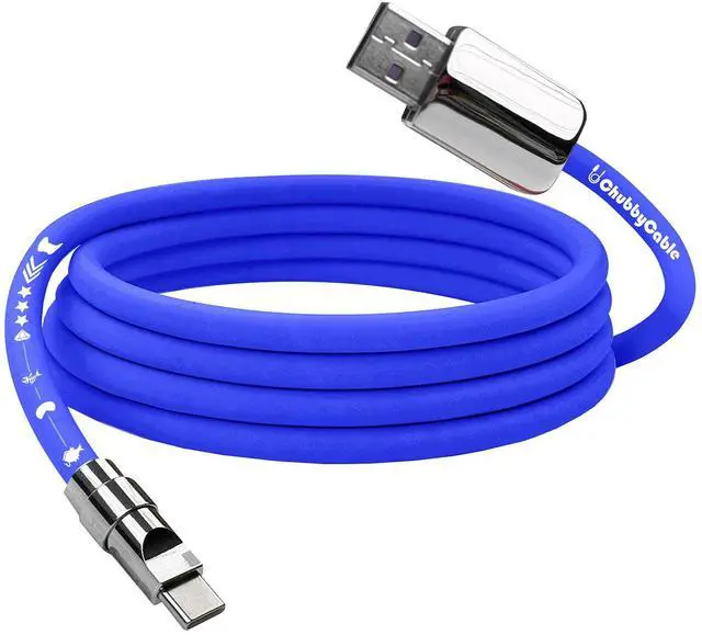 Main image of chubbycable Mirrored Head Chubby - 120W Fast Charging Cable Ultra-Thick Silicone USB C Cable Phones Tablets C to C Charger Cord, Blue, USB-A to Type-C, 3.3FT