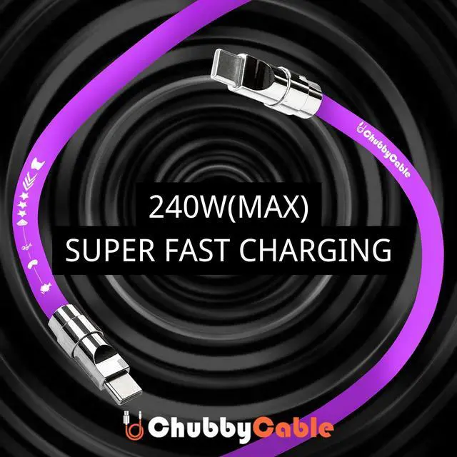 Alt view image 2 of 5 - chubbycable Mirrored Head Chubby - 120W Fast Charging Cable Ultra-Thick Silicone USB C Cable Phones Tablets C to C Charger Cord, Blue, USB-A to Type-C, 3.3FT