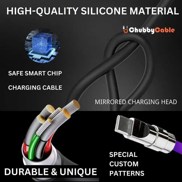 Alt view image 3 of 5 - chubbycable Mirrored Head Chubby - 120W Fast Charging Cable Ultra-Thick Silicone USB C Cable Phones Tablets C to C Charger Cord, Blue, USB-A to Type-C, 3.3FT