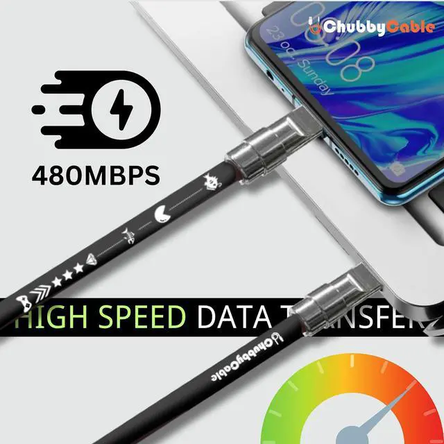 Alt view image 5 of 5 - chubbycable Mirrored Head Chubby - 120W Fast Charging Cable Ultra-Thick Silicone USB C Cable Phones Tablets C to C Charger Cord, Blue, USB-A to Type-C, 3.3FT