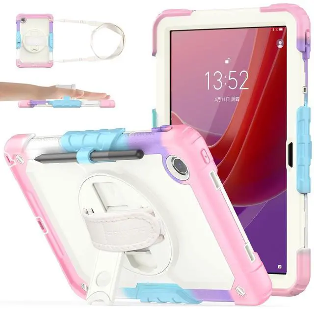 Main image of SEYMAC stock Tablet Case for Lenovo Tab M11 (TB-330FU/TB-330XU) 11 inch Drop-Proof Protection Cover with 360° Rotate Stand & Strap [Pen Holder] & Screen Protector/K11/Xiaoxin Pad 2024, Beige+Pink